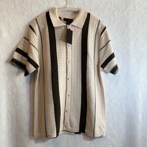 NEW Art of Rhetoric cream and green striped knit men’s button down shirt size M